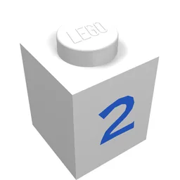 Brick 1 x 1 with Blue '2' Print / White