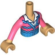 Lego Minidoll Torso with Coral/Dark Azure Sweater, White Shirt with Collar print, Warm Tan Hands / Warm Tan