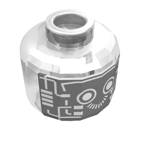 Lego Minifig Head Droid, Gold Robot Print [Blocked Open Stud] / Trans-Clear