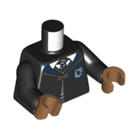 Lego Torso Robe, Cloak, Dark Blue Trim, Tie, Ravenclaw Crest print, Black Arms, Medium Nougat Hands / Black