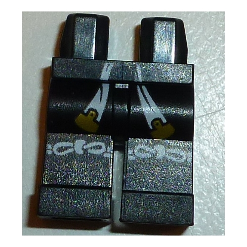 Lego Hips and Black Legs with White Sash Belt with Gold Ends, White Knee Ties Print / Black