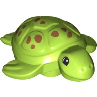 Duplo Animal Turtle, No Top Stud, Dark Orange Spots Print / Lime