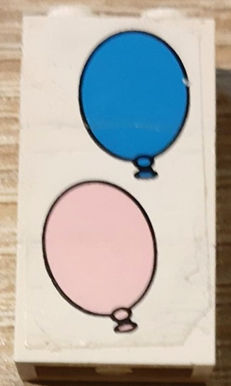 Lego Stickered Assembly 2 x 1 x 3 with Blue and Pink Balloons Pattern Model Right Side (Sticker) - Set 6409
