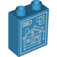 Duplo Brick 1 x 2 x 2 with House Blueprints Print / Dark Azure