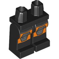 Lego Hips and Black Legs with Orange Knees, Dark Bluish Grey Knee Pads print / Black