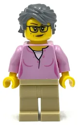 Bright Pink Torso, Tan Legs, Dark Bluish Grey Hair