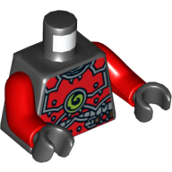 Lego Torso Armor and Silver Belt with Lime Swirl Medallion Print, Red Arms, Black Hands / Black