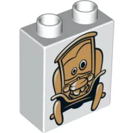 Duplo Brick 1 x 2 x 2 with Golden Stanley Car Print / White