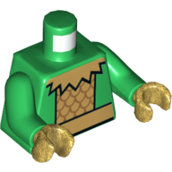 Lego Torso Armor, Gold Pointed Collar, Gold Belt Print, Green Arms, Pearl Gold Hands / Green
