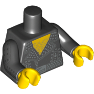 Lego Torso Leather Jacket with Silver Studs and Buckle, Hairy Chest Print, Black Arms with Silver Studs Print, Yellow Hands / Black