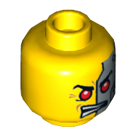 Lego Minifig Head Cyrus Borg, Silver Head Plates and Red Eyes / Eyebrows and Crooked Smile Print / Yellow