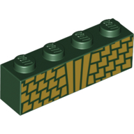 Lego Brick 1 x 4 with Gold Scales Print / Dark Green