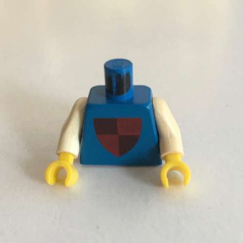 Lego Torso Classic Shield Quartered Red/Blue Print, White Arms, Yellow Hands / Blue