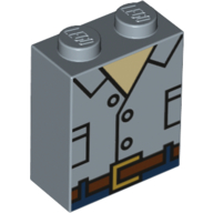 Lego Brick 1 x 2 x 2 with Inside Stud Holder with Shirt, Brown Belt print / Sand Blue