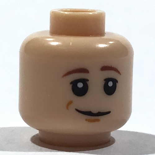 Lego Minifig Head Han Solo, Brown Eyebrows, White Pupils, Chin Dimple, Lopsided Grin Print / Light Nougat