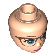 Lego Minidoll Head with Blue Eyes, Glasses with Copper Frames, Pink Lips with Closed Mouth Smile Print / Light Nougat