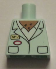 Lego Torso Simpsons Smock with 'APU' Name Tag, White Shirt, and Chest Hair Pattern