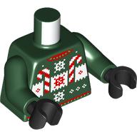 Lego Torso, Candy Canes, Snow Flakes (Ugly Sweater) print, Dark Green Arms, Black Hands / Dark Green