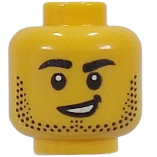 Lego Minifig Head Goalkeeper, Stubbled Beard, Open Mouth Screaming / Lopsided Smile / Yellow