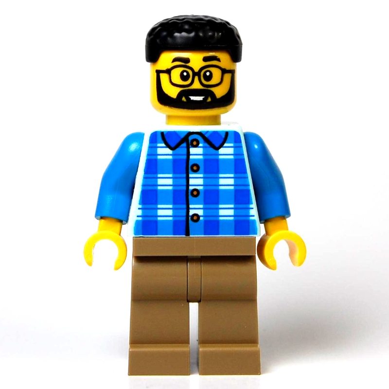 Lego Man, Light Aqua Torso, Dark Tan Legs, Black Hair