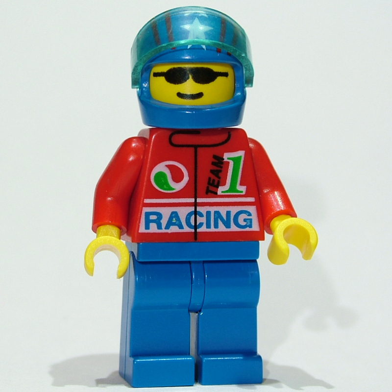 Lego Driver - Red Torso, Blue Legs, Blue Helmet