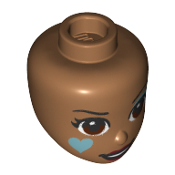 Lego Minidoll Head Reddish Brown Eyes, Light Aqua Heart, Eye-shadow print / Medium Nougat