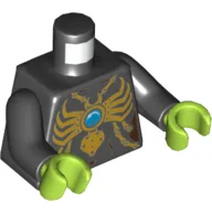 Torso Armor, Gold Chain and Large Spider Pendant with Blue Round Jewel (Chi) Print, Black Arms, Lime Hands / Black