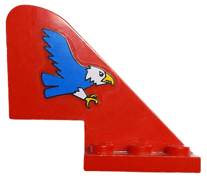 Lego Tail with Rounded Top with Blue Eagle Pattern on Both Sides (Stickers) - Sets 6345 / 6615 / Red