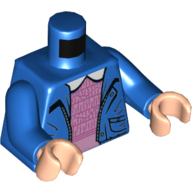 Lego Torso Jacket, Open with Zipper, Lavender Undershirt, White Collar Print, Blue Arms, Light Nougat Hands / Blue
