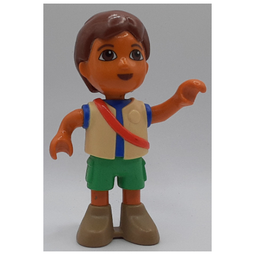 Lego Duplo Figure Diego with Green Shorts, Blue Shirt, Tan Vest, Nougat Head and Arms / Tan