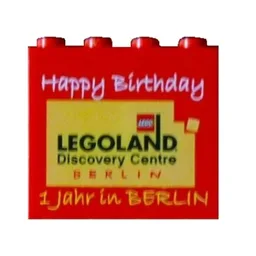 Brick 2 x 4 x 3 with 'LEGOLAND Discovery Centre BERLIN Happy Birthday 1 Jahr in BERLIN' Print / Red