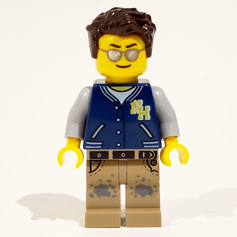 Lego Dark Blue Torso, Dark Tan Legs, Dark Brown Hair