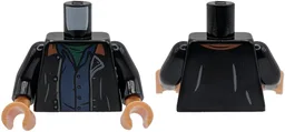 Torso Jacket Open with Reddish Brown Collar over Dark Blue Shirt with Buttons and Dark Green Undershirt Pattern / Black Arms / Nougat Hands / Black