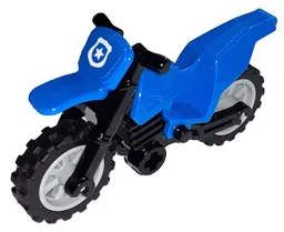 Motorcycle Dirt Bike with Black Chassis (Long Fairing Mounts) and Light Bluish Gray Wheels with White Police Star Badge on Blue Background Pattern (Sticker) - Sets 60170 / 60172