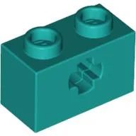 Technic Brick 1 x 2 with Axle Hole Type 1 [+ Opening] and Bottom Pin / Dark Turquoise