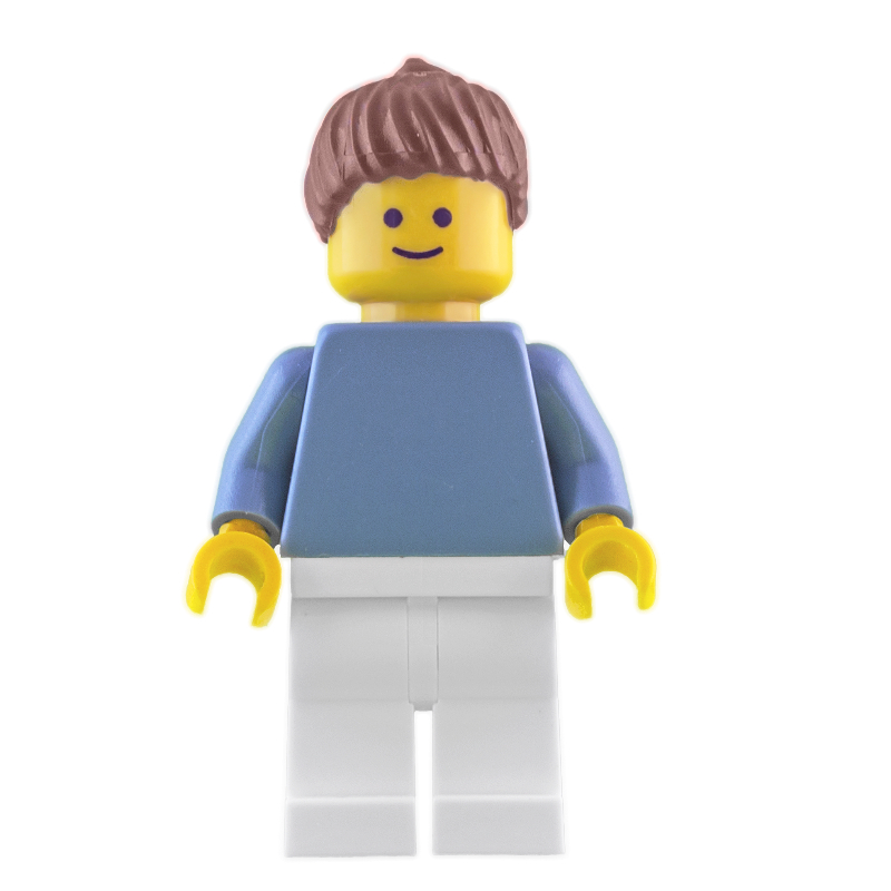 Lego Sand Blue Torso, White Legs, Reddish Brown Hair