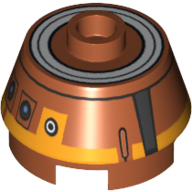 Lego Brick Round 2 x 2 Truncated Cone with Yellow Droid print (Chopper / C1-10P) / Dark Orange
