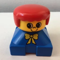 Duplo 2 x 2 x 2 Figure Brick, Rounded Bangs, Red Hair, Yellow Bow Print / Blue