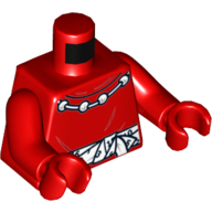 Lego Torso Shirt with Round Collar, Necklace with 4 Beads and White Tied Belt with Calendar Numbers Print, Red Arms and Hands / Red