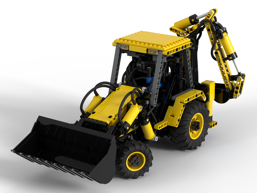 Lego Pneumatic Backhoe Loader – Motorized Technic Remake of Set 8455 (Power Functions)