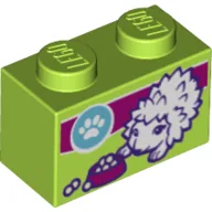 Brick 1 x 2 with Vet Paw Print Logo and Hedgehog with Food Bowl Print / Lime