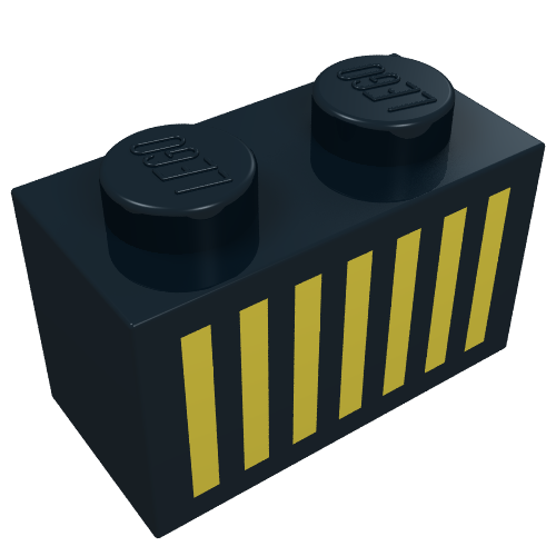 Lego Brick 1 x 2 with Yellow Grill Print / Black