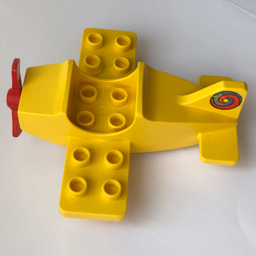Lego Duplo Airplane Small Wings on Bottom with Red Wheels and Propeller / Yellow