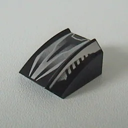 Brick Curved 2 x 2 with Lip, No Studs with Sleek Silver and Black Print / Black