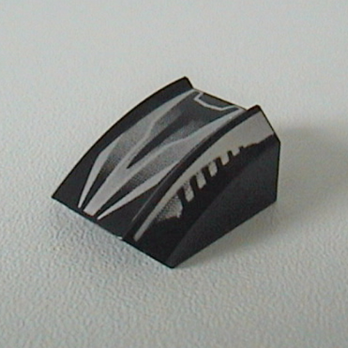 Lego Brick Curved 2 x 2 with Lip, No Studs with Sleek Silver and Black Print / Black