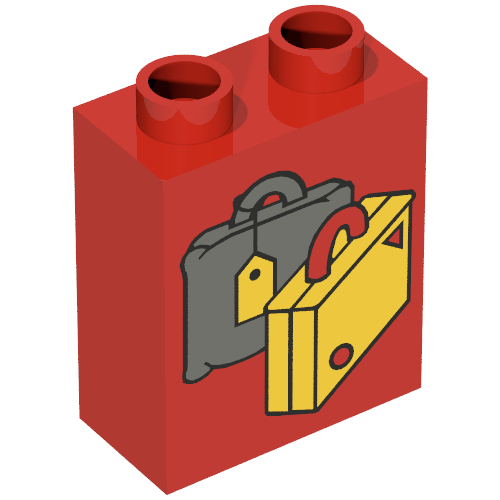 Lego Duplo Brick 1 x 2 x 2 with Suitcases Yellow and Dark Gray Print / Red