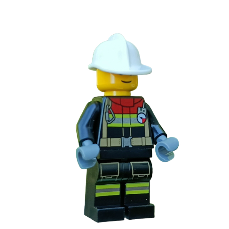 Lego Firefighter - Black Suit, White Helmet (Freddy Fresh)