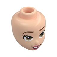 Lego Minidoll Head, Reddish Brown Eyebrows, Brown Eyes, Coral Lips, Open Mouth Smile / Light Nougat