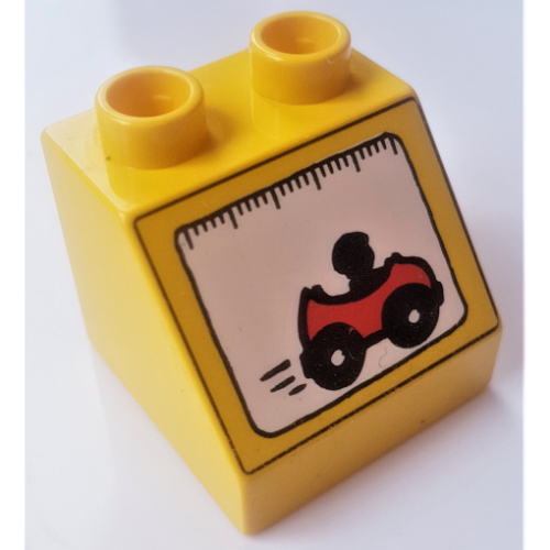 Lego Duplo Brick 2 x 2 Slope 45° with Race Car Print / Yellow