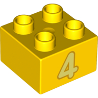 Lego Duplo Brick 2 x 2 with Bright Light Yellow '4' Print / Yellow